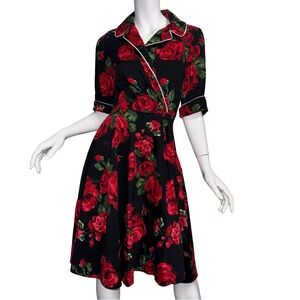 💙💖Lady Vintage Black Rose Pinup Dress Rockabilly Gothic Retro Academia